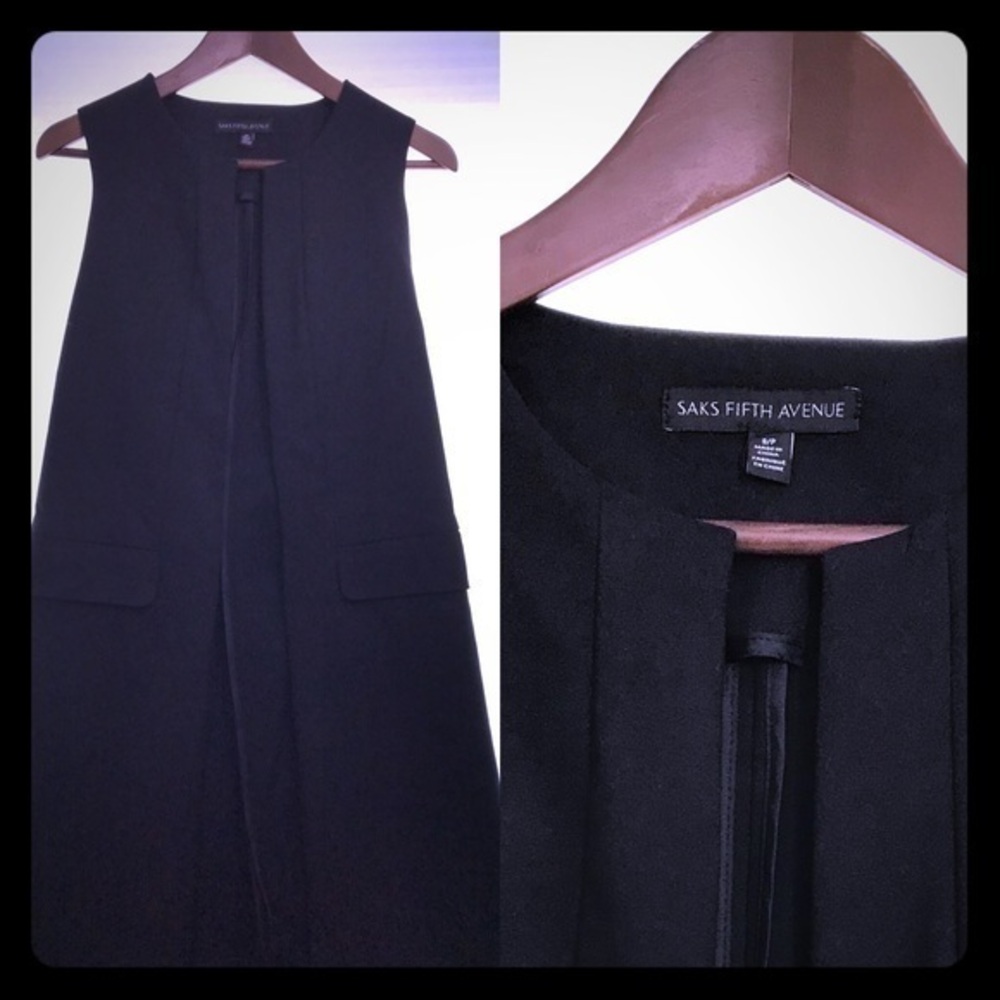 Saks Fifth Avenue Long Open Lined Black Vest
